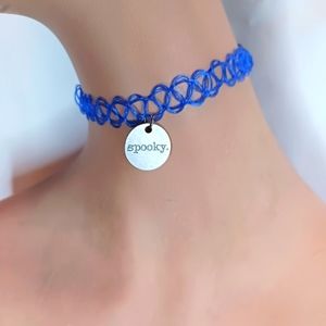 Royal Blue Tattoo Choker Necklace with Spooky Charm.